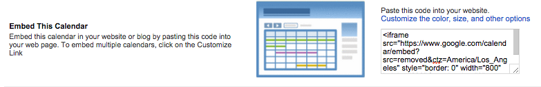 Google Calendar - Settings - Calendars - Embed