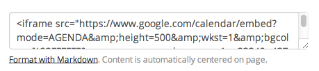 Embed Google Calendar agenda HTML in Taco