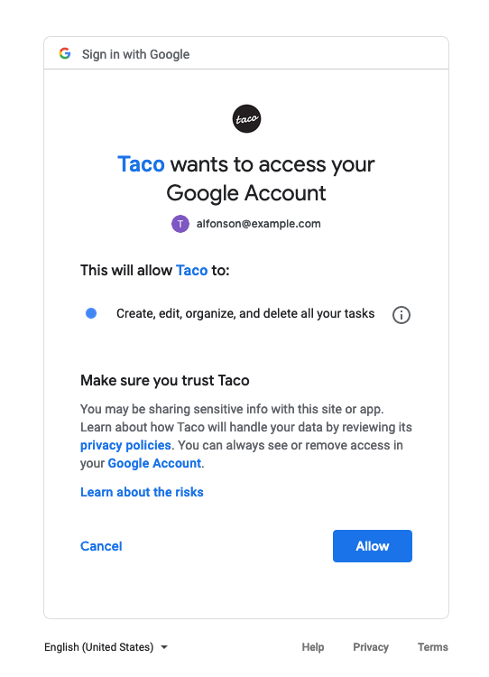 Sync Google Tasks tasks with OAuth