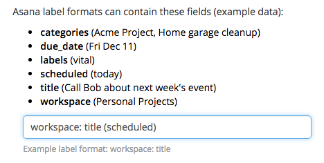 Edit task label format